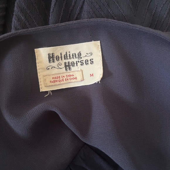 Anthropologie Holding Horses Navy Crochet Agusta Textured Chiffon Swing Dress - Picture 4 of 7